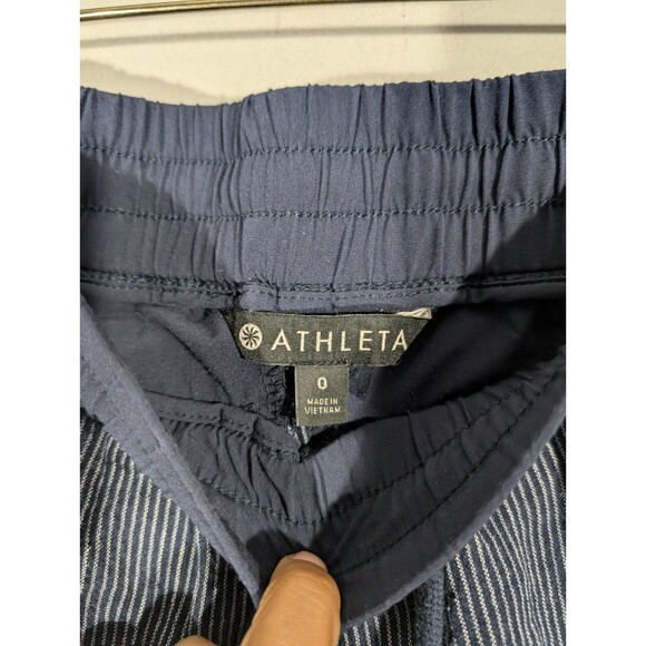 Athleta Pants Women 0 Bali Blue Striped Linen Cropped Relaxed Jogger Lagenlook - Picture 6 of 10